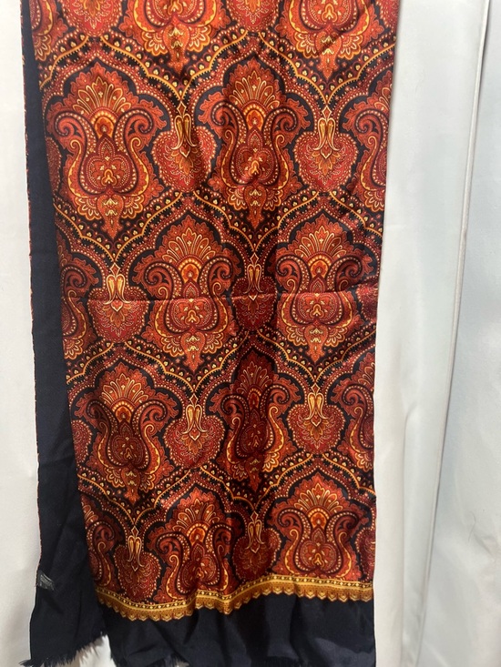 Vintage Italian Paisley Wool and Silk Scarf Red Orange Gold With Navy Fringe Lux - Picture 3 of 5
